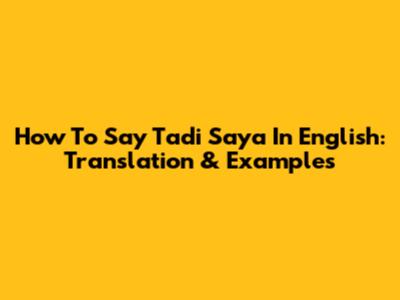 How To Say "Tadi Saya" In English: Translation & Examples