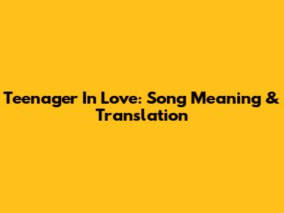 Teenager In Love: Song Meaning & Translation